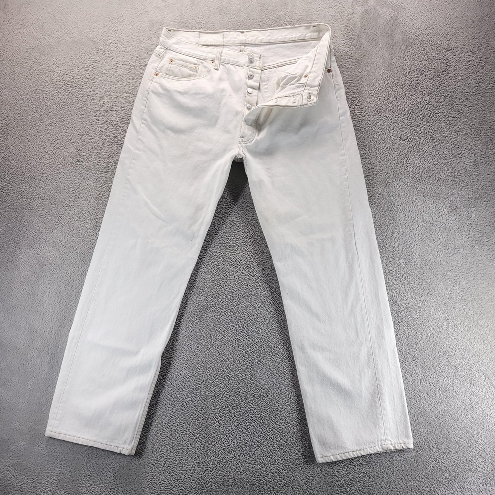VTG Levis 501 Jeans Mens 38x30 White Regular Straight Button Fly Made In USA 90s